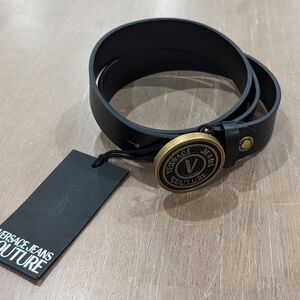 Mens VERSACE JEANS COUTURE Cuoio Mousse Leather Belt Black/Gold 90 US 35